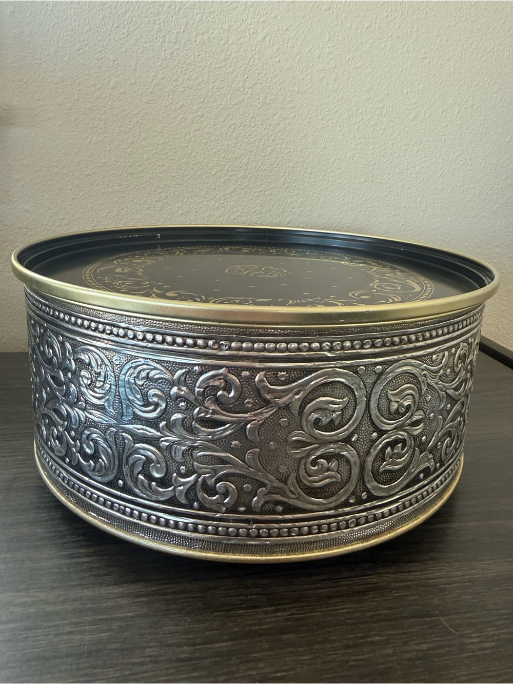 Vintage Guildcraft Embossed Footed Tin Container New York USA